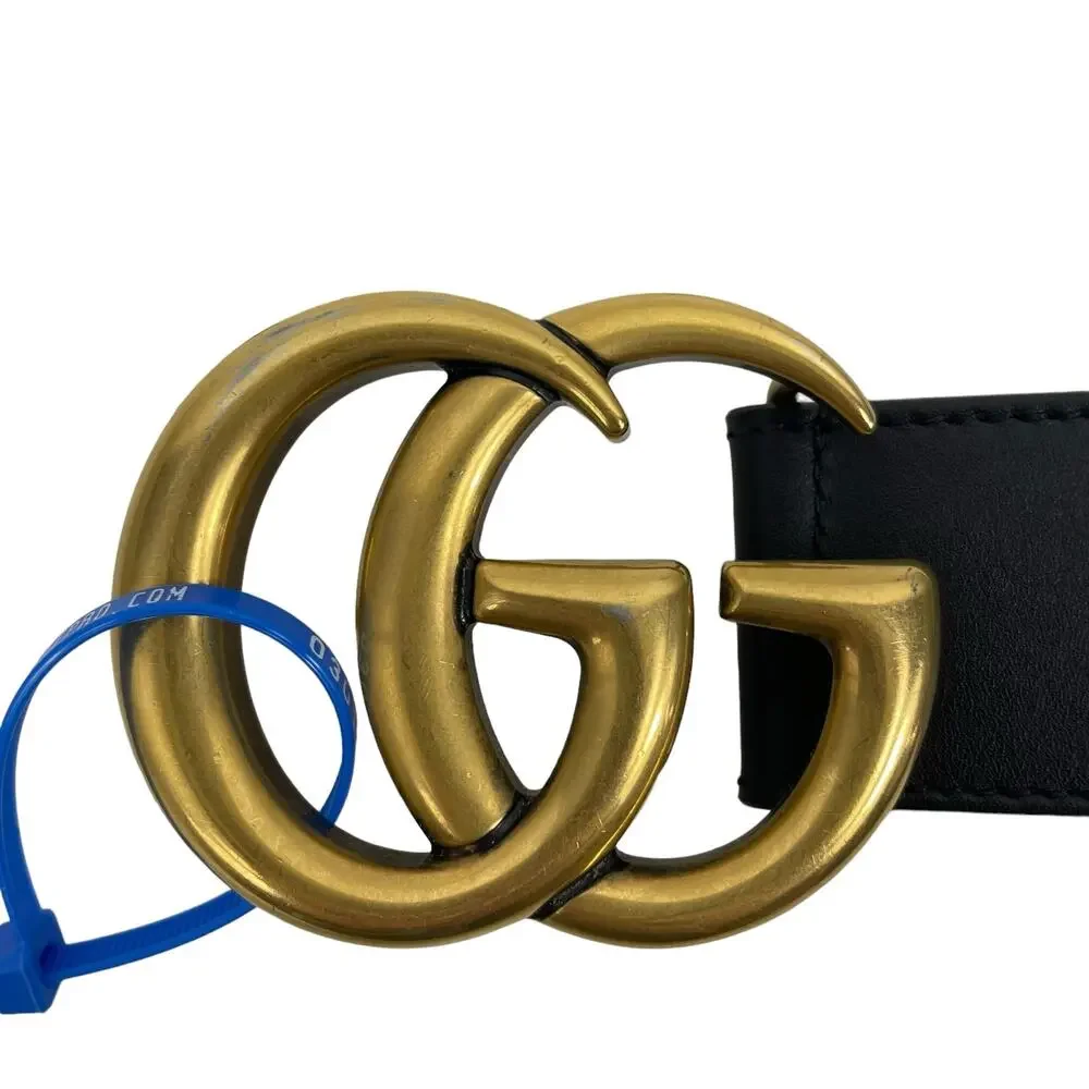 Gucci GG Marmont 2015 Re Edition Wide Belt Gold Buckle Black Men Size 80/32